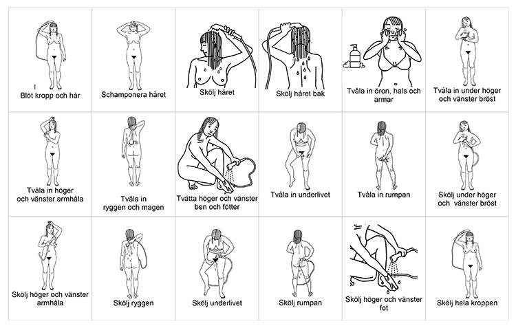 Illustrationer av naken kvinna som duschar
