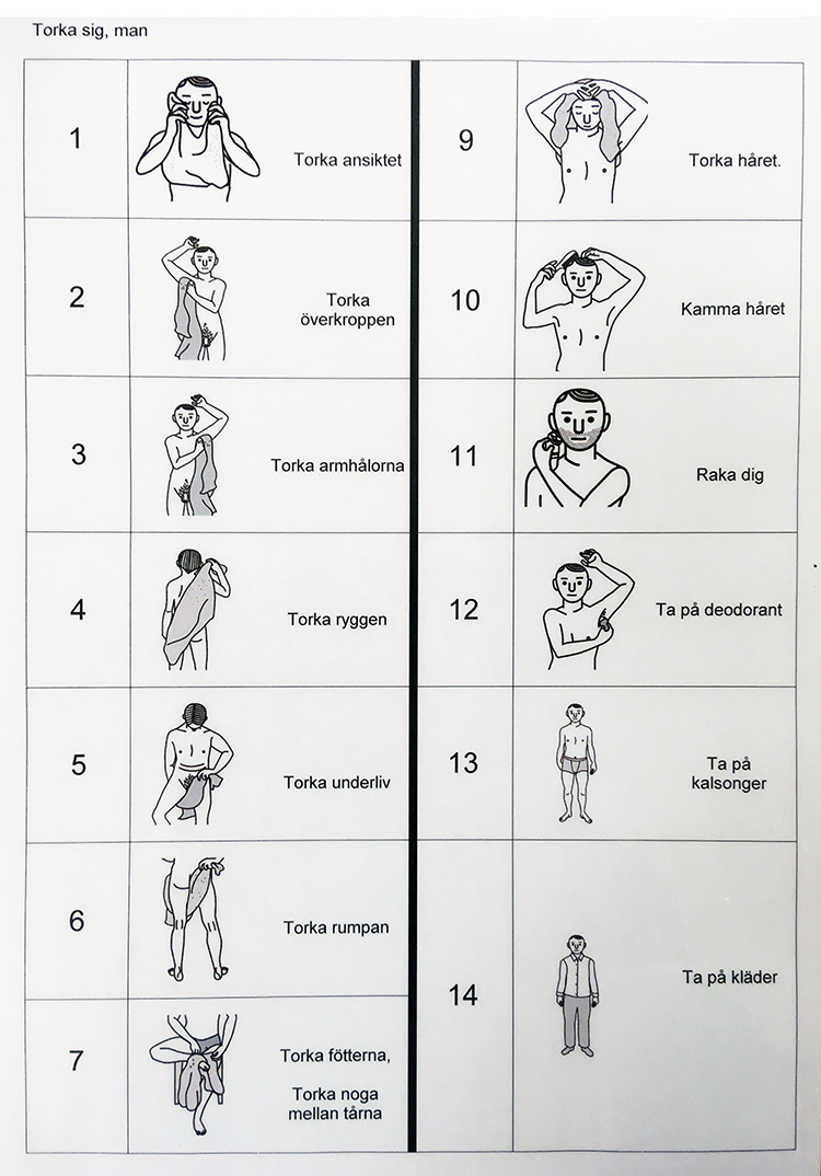 Illustrationer av naken man som torkar kroppen