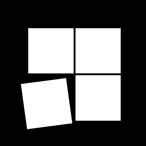 Pictogram: fyra lika stora kvadrater ligger ihop, en är lite sned
